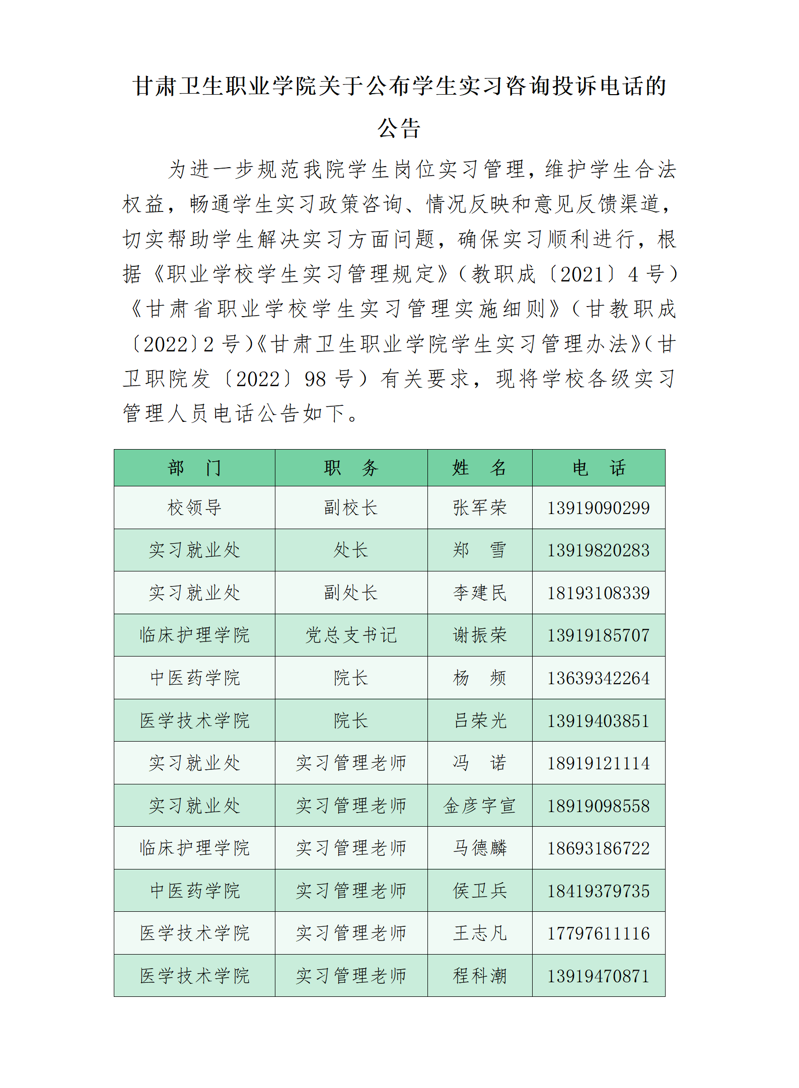 230616甘肅衛(wèi)生職業(yè)學(xué)院關(guān)于公布學(xué)生實(shí)習(xí)咨詢投訴電話的公告_01.png